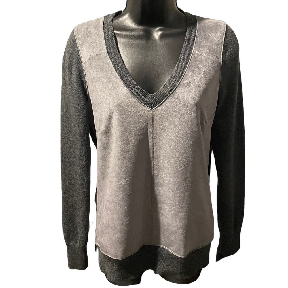 Banana Republic Suede Front Merino Wool Blend Sweater Sz S